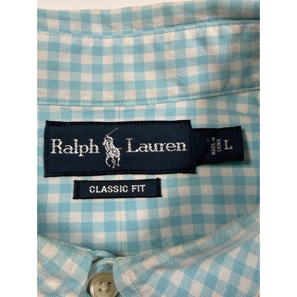 Polo Ralph Lauren Classic Fit Mens Large Flesh Pony Blue Gingham Check Shirt